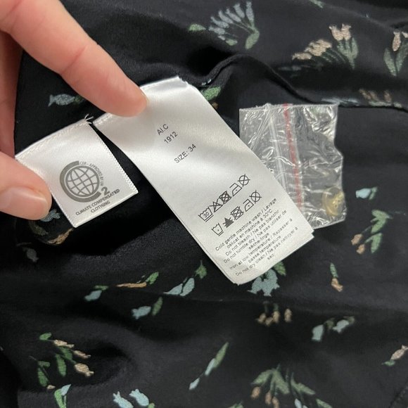 Ganni Women's Size 34 / US 2 Verdant Green Floral Printed Crepe Shirt‎ Dress - Picture 10 of 12